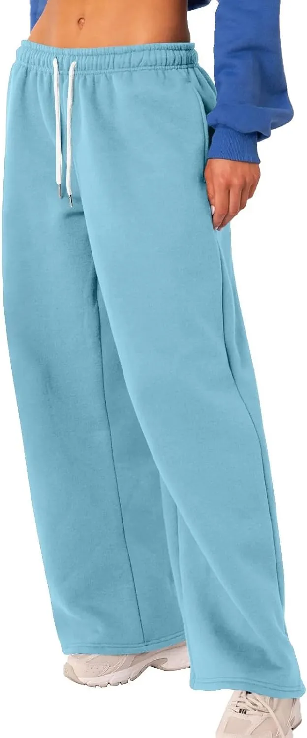 Womens Wide Leg Sweatpants High Waisted Baggy Lounge Pants Drawstring Athletic Flared Joggers with Pockets