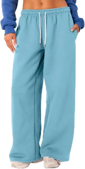Womens Wide Leg Sweatpants High Waisted Baggy Lounge Pants Drawstring Athletic Flared Joggers with Pockets