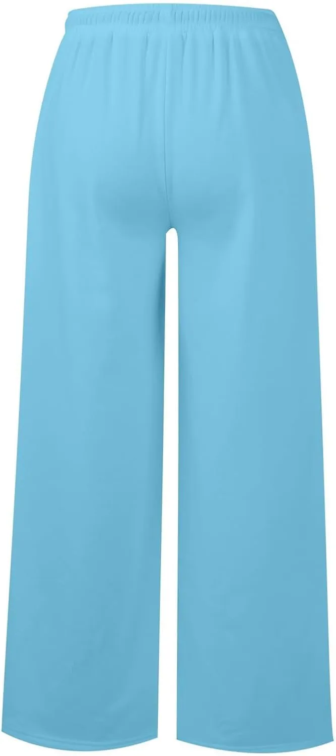 Womens Wide Leg Sweatpants High Waisted Baggy Lounge Pants Drawstring Athletic Flared Joggers with Pockets