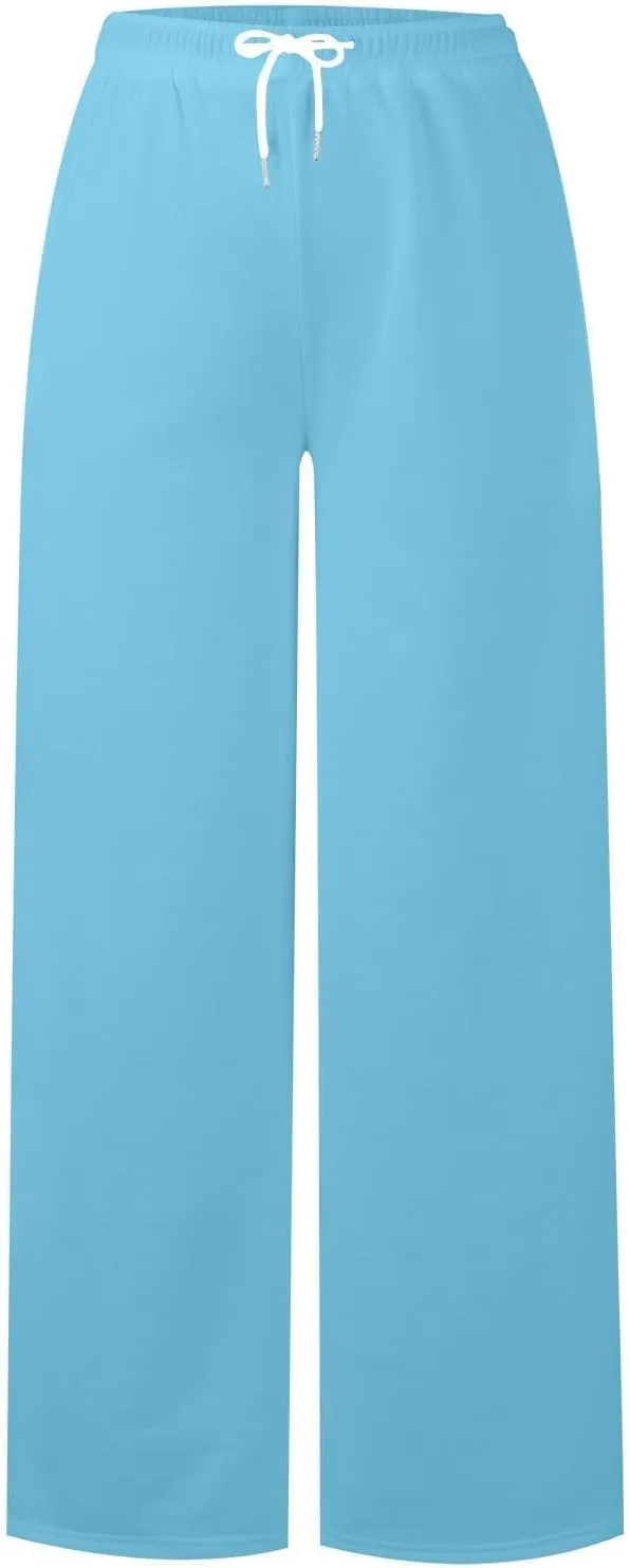 Womens Wide Leg Sweatpants High Waisted Baggy Lounge Pants Drawstring Athletic Flared Joggers with Pockets