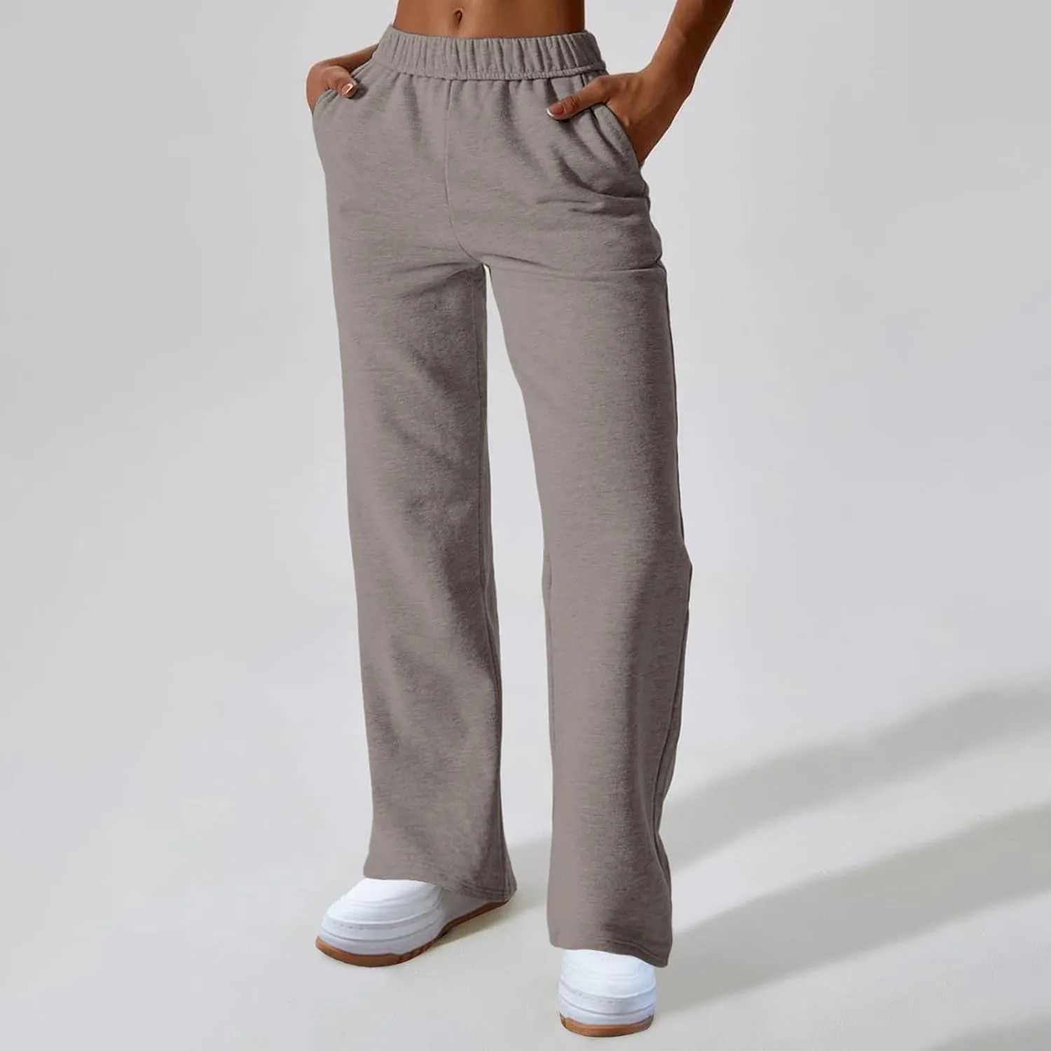 Womens Wide Leg Sweatpants Straight Leg Sweatpants Cotton High Waisted Baggy Athletic Joggers Lounge Pants with Pockets