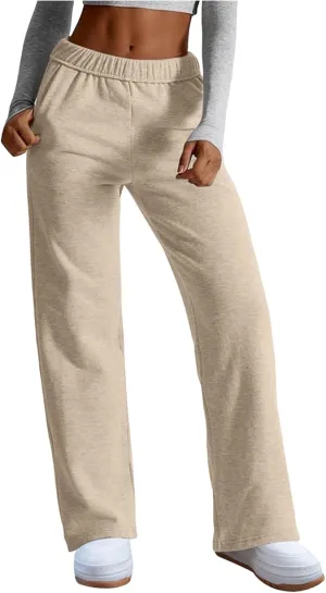 Womens Wide Leg Sweatpants Straight Leg Sweatpants Cotton High Waisted Baggy Athletic Joggers Lounge Pants with Pockets