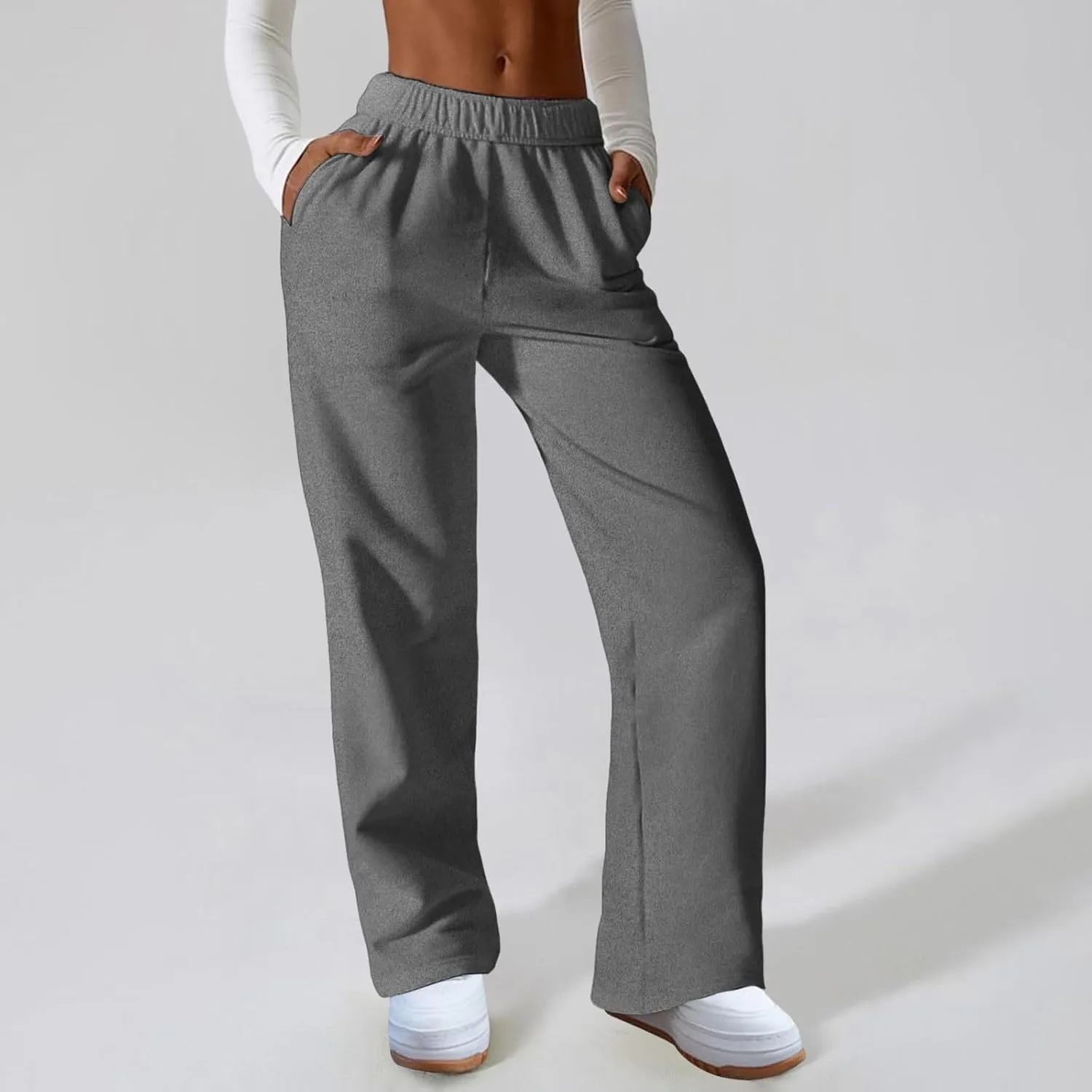 Womens Wide Leg Sweatpants Straight Leg Sweatpants Cotton High Waisted Baggy Athletic Joggers Lounge Pants with Pockets