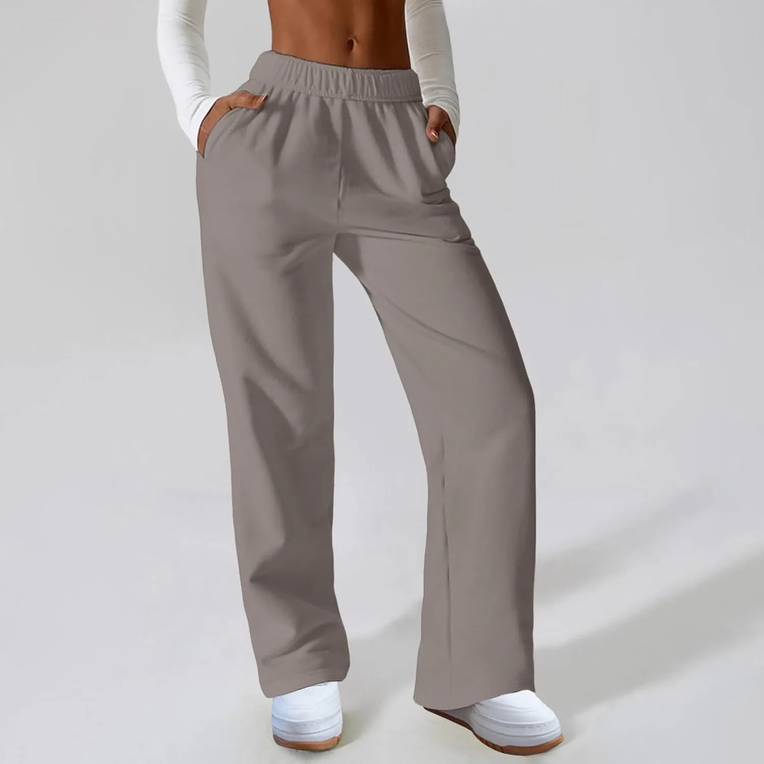 Womens Wide Leg Sweatpants Straight Leg Sweatpants Cotton High Waisted Baggy Athletic Joggers Lounge Pants with Pockets