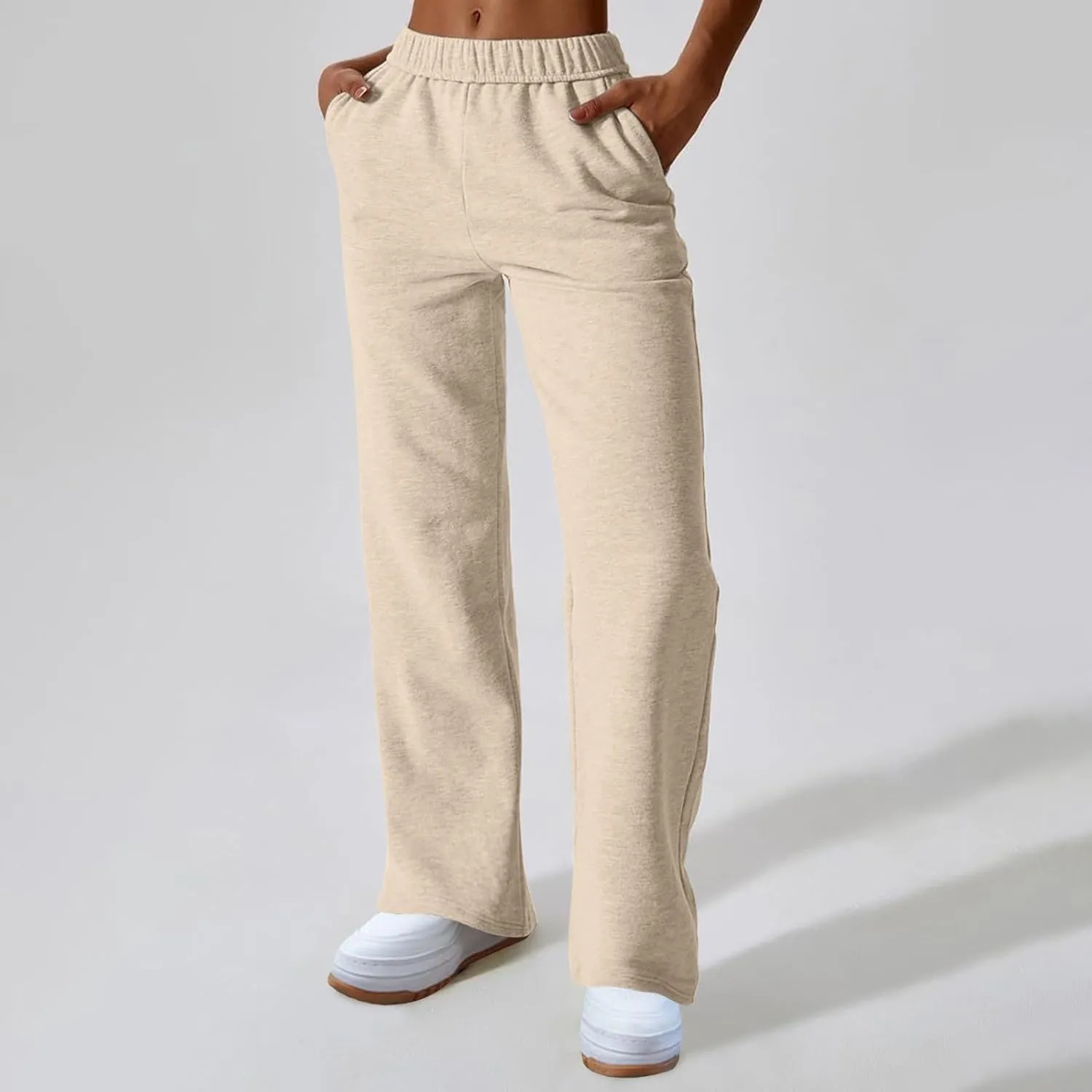 Womens Wide Leg Sweatpants Straight Leg Sweatpants Cotton High Waisted Baggy Athletic Joggers Lounge Pants with Pockets