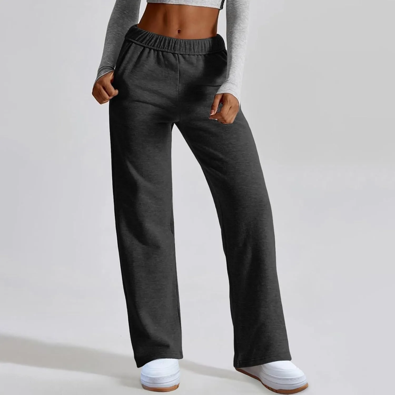 Womens Wide Leg Sweatpants Straight Leg Sweatpants Cotton High Waisted Baggy Athletic Joggers Lounge Pants with Pockets