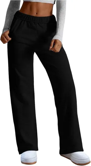 Womens Wide Leg Sweatpants Straight Leg Sweatpants Cotton High Waisted Baggy Athletic Joggers Lounge Pants with Pockets