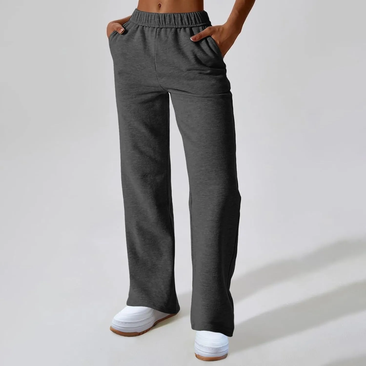 Womens Wide Leg Sweatpants Straight Leg Sweatpants Cotton High Waisted Baggy Athletic Joggers Lounge Pants with Pockets