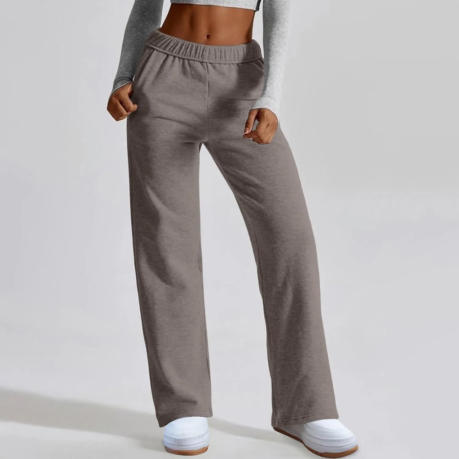 Womens Wide Leg Sweatpants Straight Leg Sweatpants Cotton High Waisted Baggy Athletic Joggers Lounge Pants with Pockets