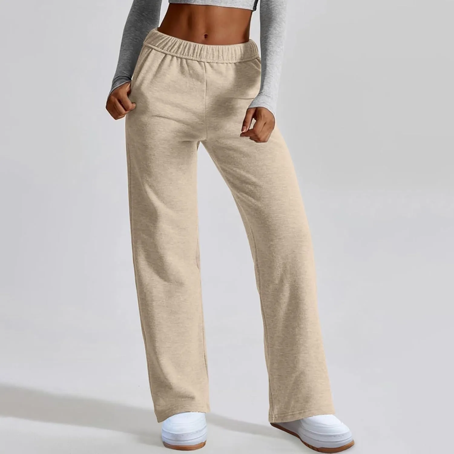 Womens Wide Leg Sweatpants Straight Leg Sweatpants Cotton High Waisted Baggy Athletic Joggers Lounge Pants with Pockets