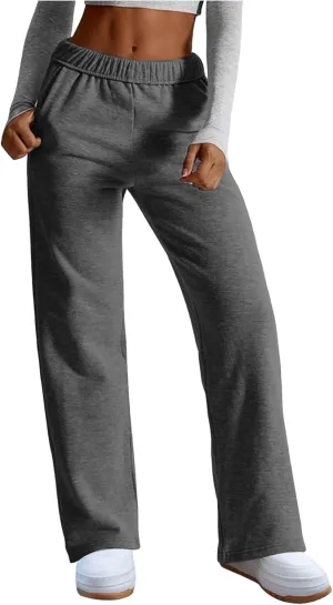 Womens Wide Leg Sweatpants Straight Leg Sweatpants Cotton High Waisted Baggy Athletic Joggers Lounge Pants with Pockets