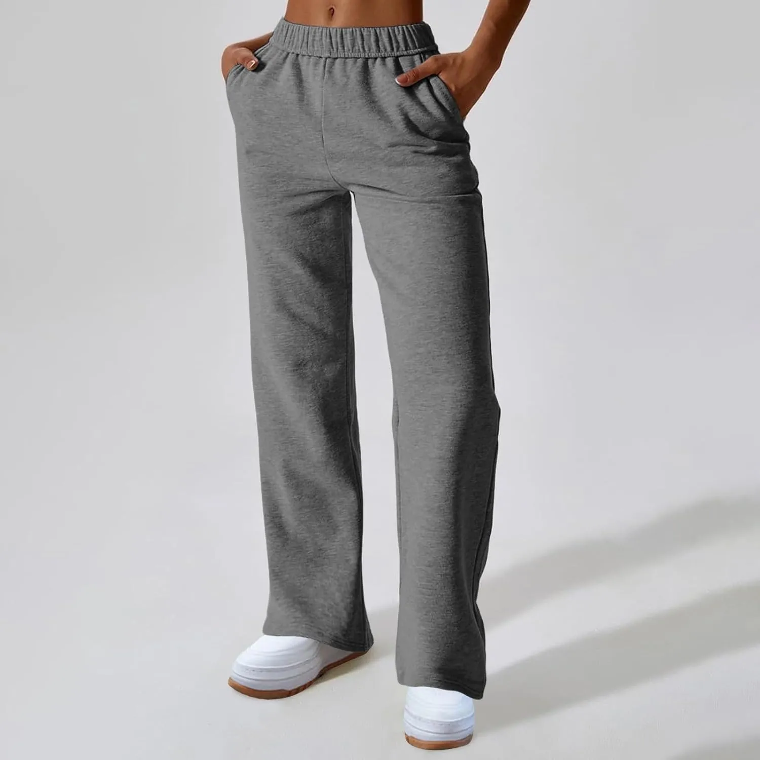 Womens Wide Leg Sweatpants Straight Leg Sweatpants Cotton High Waisted Baggy Athletic Joggers Lounge Pants with Pockets