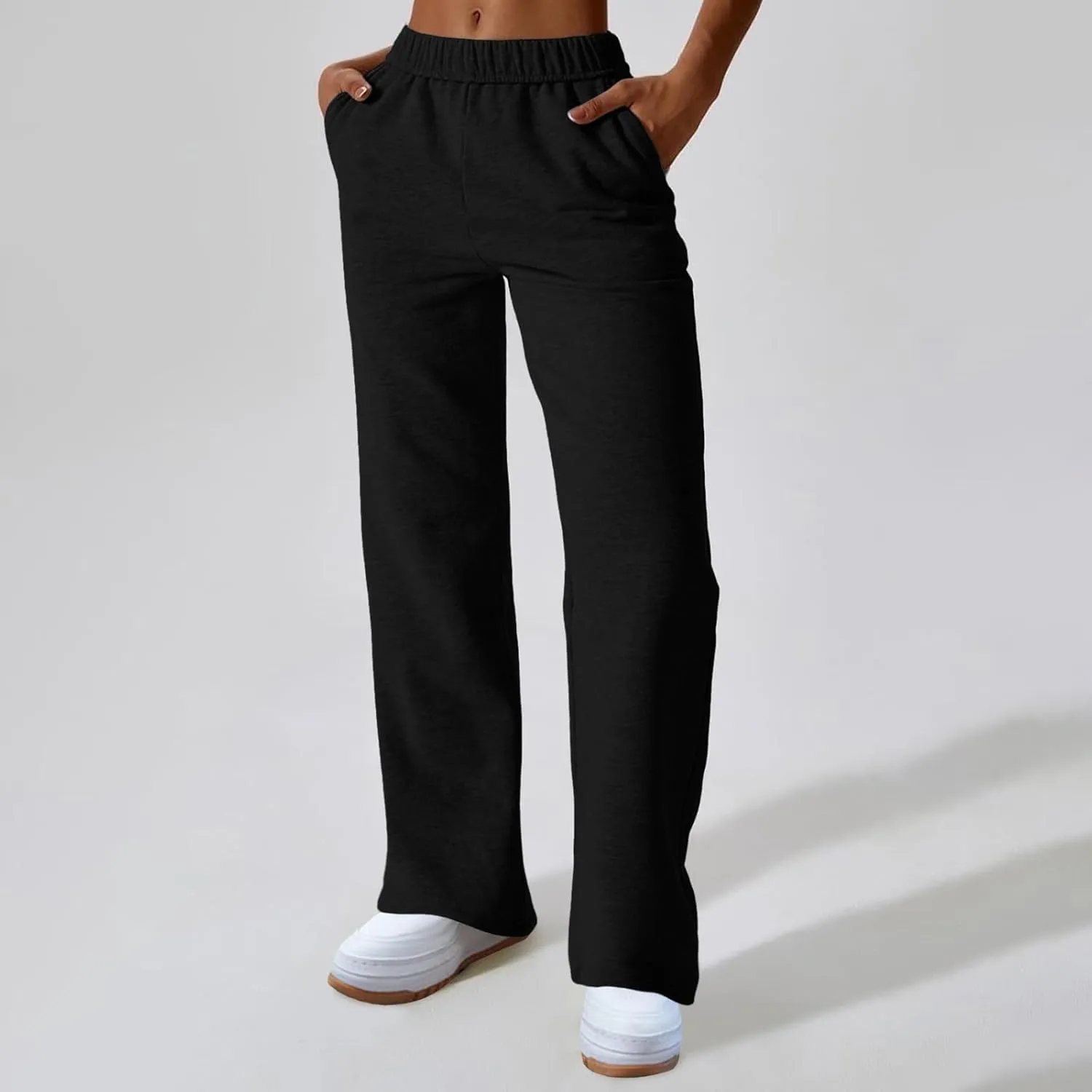 Womens Wide Leg Sweatpants Straight Leg Sweatpants Cotton High Waisted Baggy Athletic Joggers Lounge Pants with Pockets