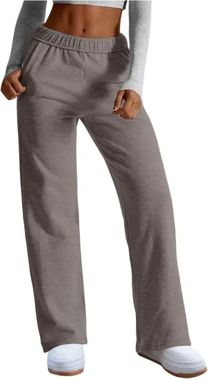 Womens Wide Leg Sweatpants Straight Leg Sweatpants Cotton High Waisted Baggy Athletic Joggers Lounge Pants with Pockets