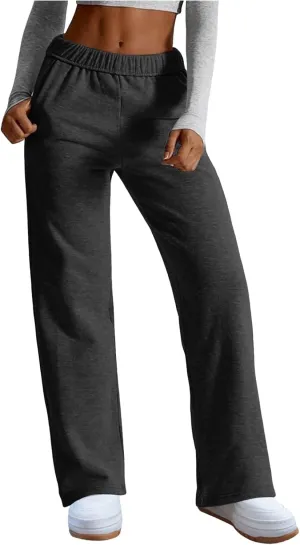 Womens Wide Leg Sweatpants Straight Leg Sweatpants Cotton High Waisted Baggy Athletic Joggers Lounge Pants with Pockets