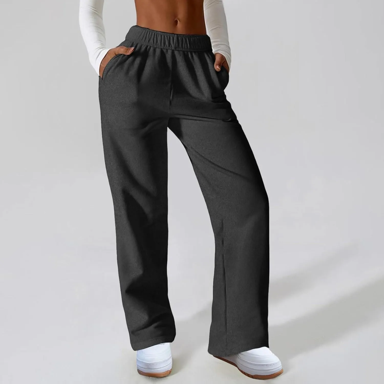 Womens Wide Leg Sweatpants Straight Leg Sweatpants Cotton High Waisted Baggy Athletic Joggers Lounge Pants with Pockets