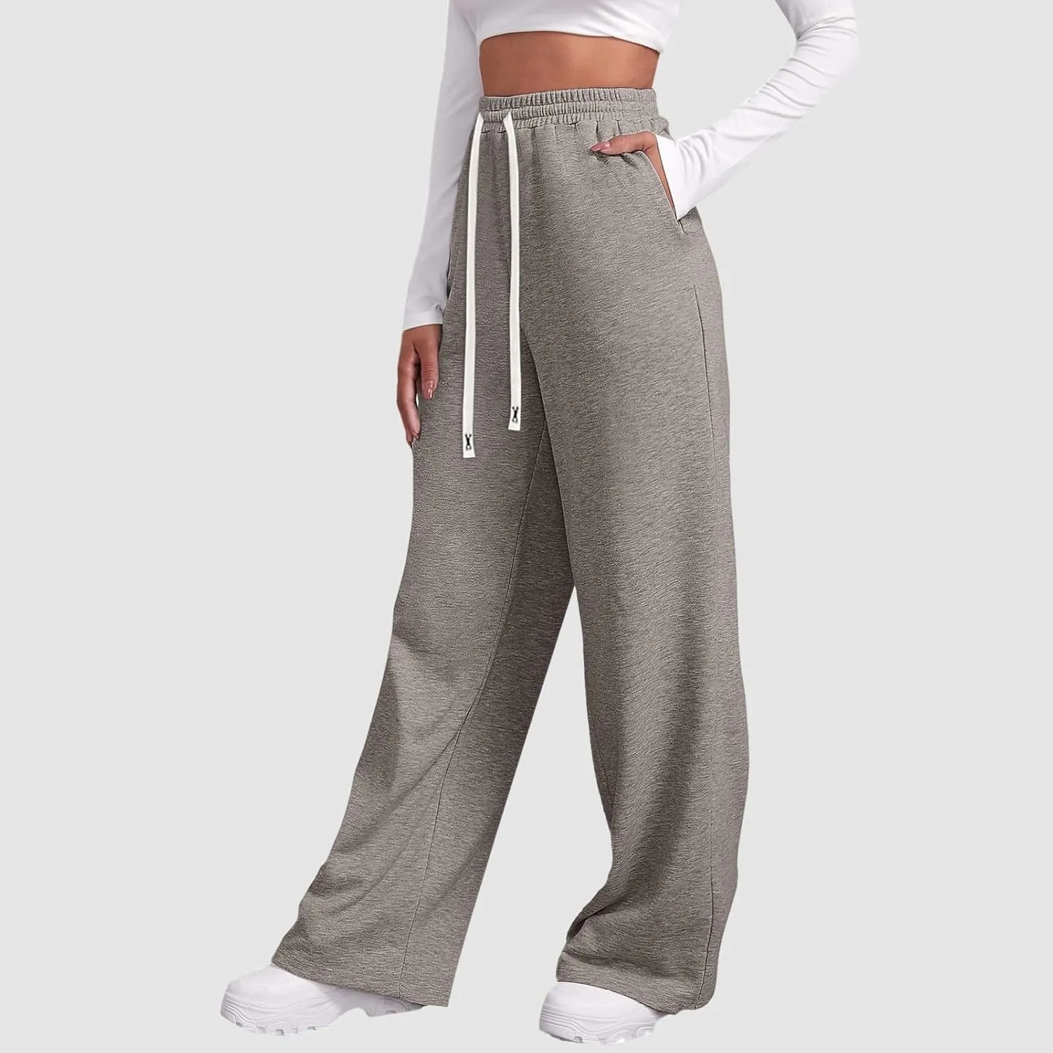 Womens Wide Leg Sweatpants Sweat Pants for Womens High Waisted Baggy Sweatpants Casual Drawstring Workout Pants with Pockets