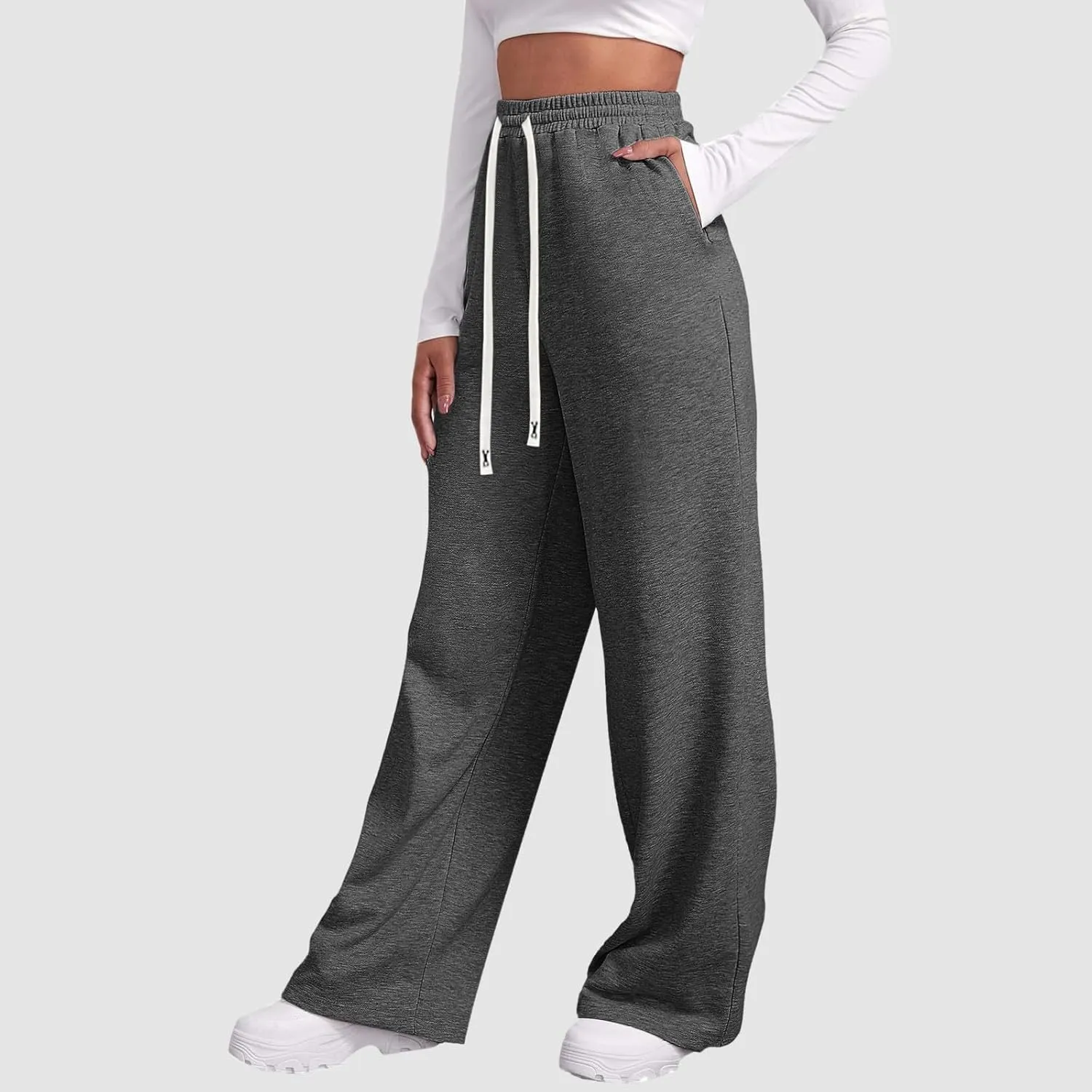 Womens Wide Leg Sweatpants Sweat Pants for Womens High Waisted Baggy Sweatpants Casual Drawstring Workout Pants with Pockets