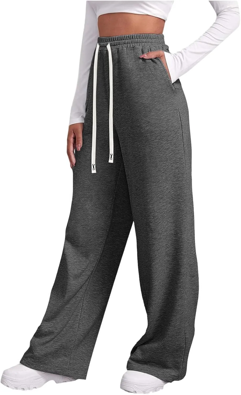 Womens Wide Leg Sweatpants Sweat Pants for Womens High Waisted Baggy Sweatpants Casual Drawstring Workout Pants with Pockets