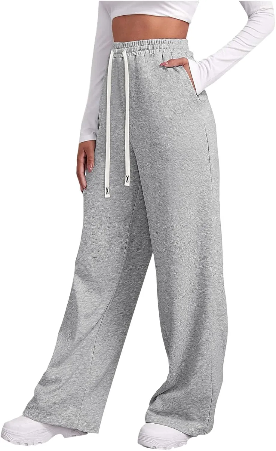Womens Wide Leg Sweatpants Sweat Pants for Womens High Waisted Baggy Sweatpants Casual Drawstring Workout Pants with Pockets