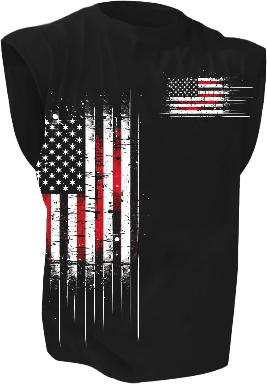 Workout Tank Tops Men American Flag Print Patriotic Crew Neck Sleeveless Shirts Summer Athletic Loose Fit Undershirt