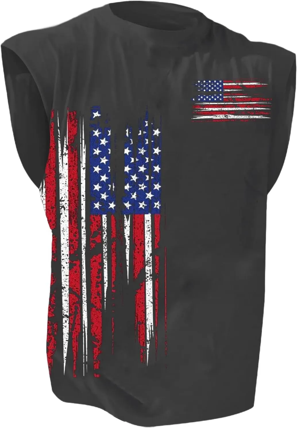 Workout Tank Tops Men American Flag Print Patriotic Crew Neck Sleeveless Shirts Summer Athletic Loose Fit Undershirt
