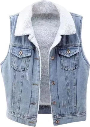 yardsong Fleece Lined Denim Vest for Women Winter Fuzzy Sherpa Sleeveless Jackets Button Down Casual Trucker Coats