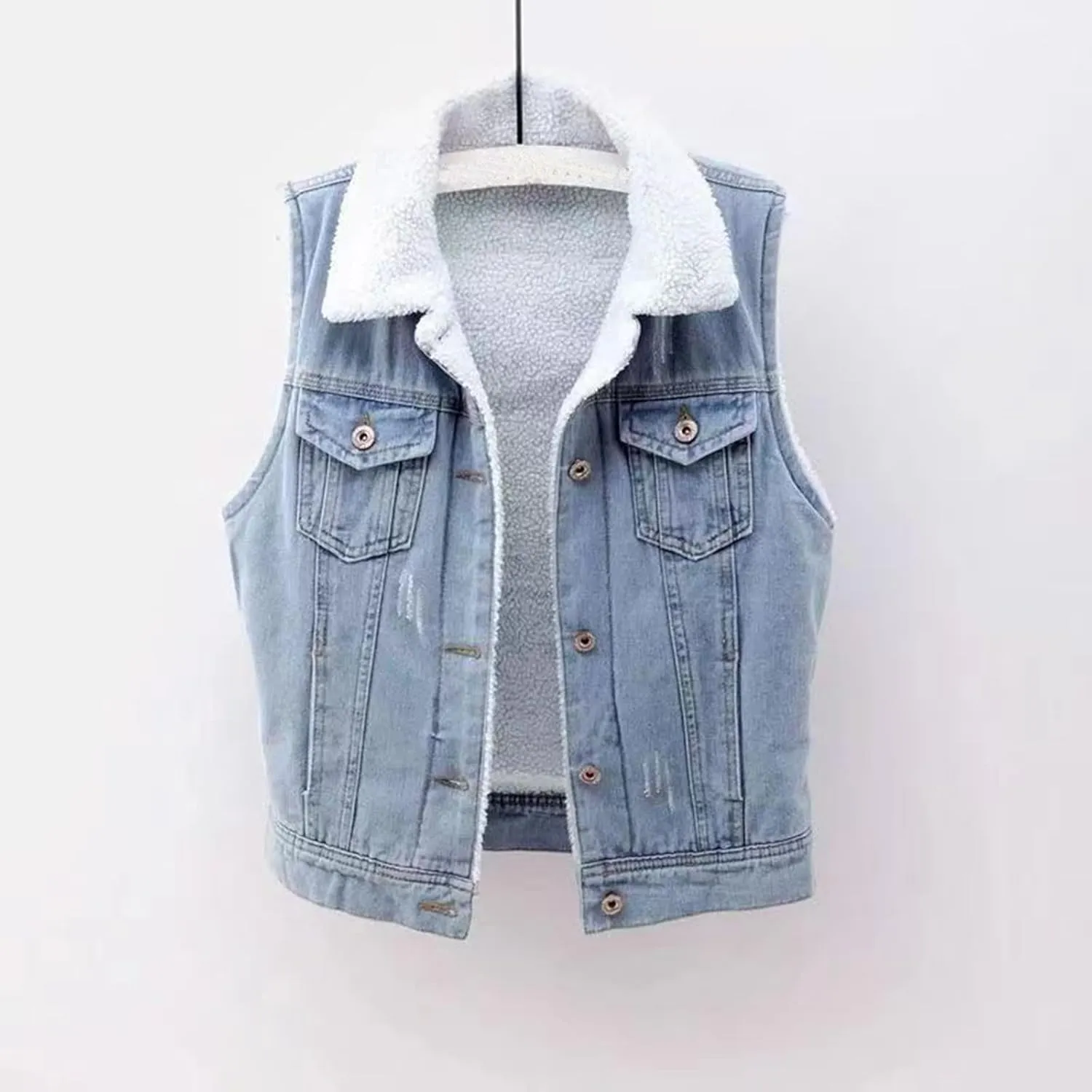 yardsong Fleece Lined Denim Vest for Women Winter Fuzzy Sherpa Sleeveless Jackets Button Down Casual Trucker Coats