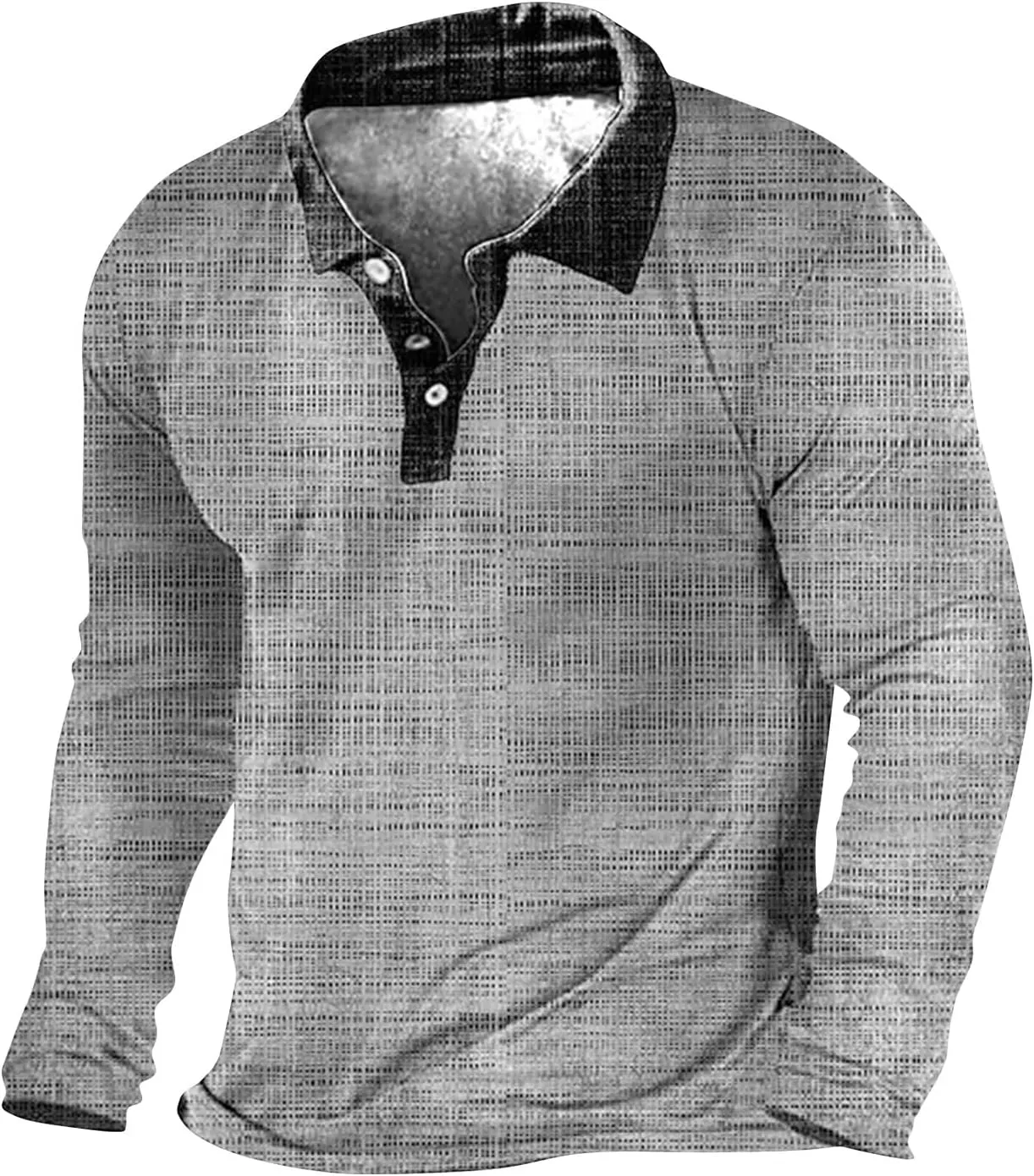 Ymosrh Men's Polo Shirts V-Neck Sweater 3D Digital Printing Stand Collar 3 Button Vintage Shirts, M-3XL