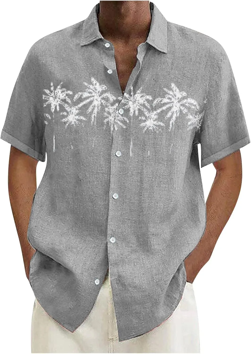 Ymosrh Mens Shirts Button Up Casual Men's Casual Cotton Linen Solid Color Long Sleeve Shirts Loose Men Down Shirt