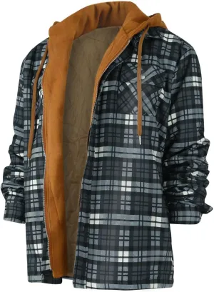 Ymosrh Men's Shirts Hooded Shirt Jacket Plaid Quilted Lined Long Sleeve Fall Winter Coat Button Down Shirts, M-5XL