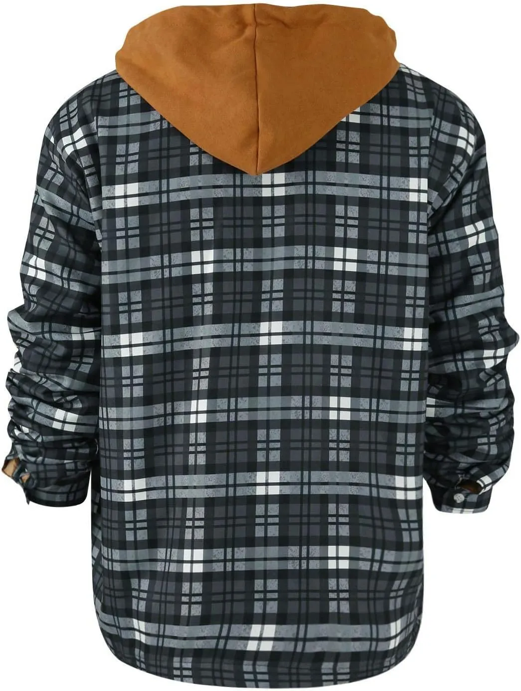 Ymosrh Men's Shirts Hooded Shirt Jacket Plaid Quilted Lined Long Sleeve Fall Winter Coat Button Down Shirts, M-5XL