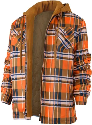 Ymosrh Men's Shirts Hooded Shirt Jacket Plaid Quilted Lined Long Sleeve Fall Winter Coat Button Down Shirts, M-5XL