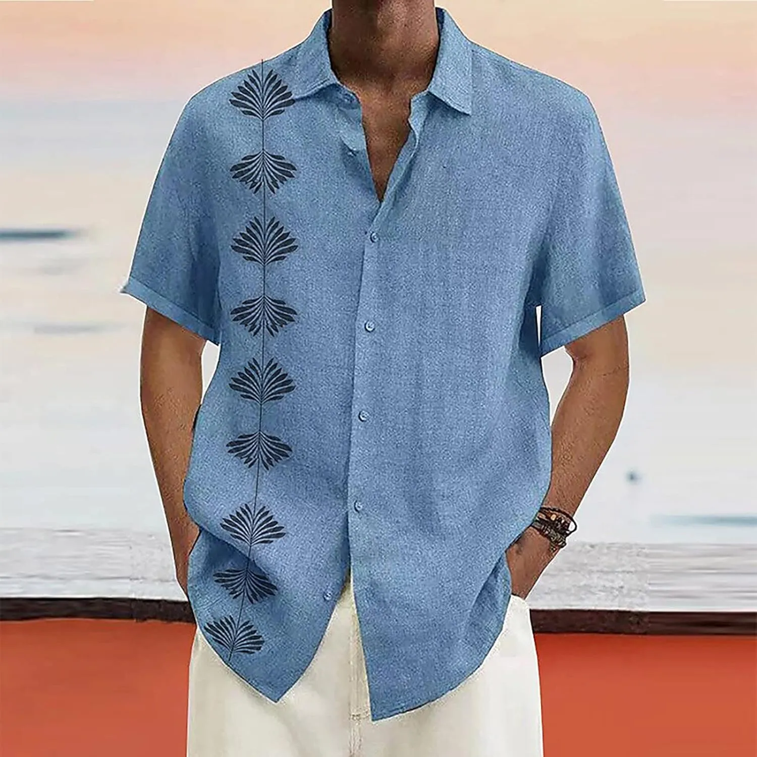 Ymosrh Men's Shirts Spring Summer Casual Cotton Linen Solid Color Short Sleeve Shirts Loose Button Down Shirt Men, M-4XL