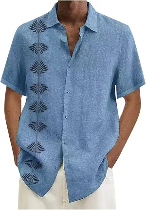 Ymosrh Men's Shirts Spring Summer Casual Cotton Linen Solid Color Short Sleeve Shirts Loose Button Down Shirt Men, M-4XL