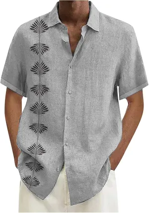 Ymosrh Men's Shirts Spring Summer Casual Cotton Linen Solid Color Short Sleeve Shirts Loose Button Down Shirt Men, M-4XL