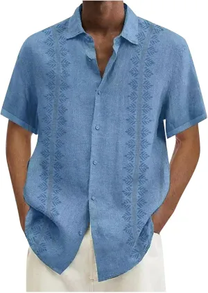 Ymosrh Men's Shirts Spring Summer Casual Cotton Linen Solid Color Short Sleeve Shirts Loose Button Down Short Shirt, M-4XL