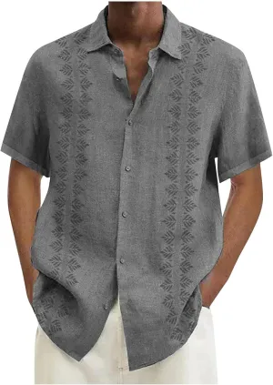 Ymosrh Men's Shirts Spring Summer Casual Cotton Linen Solid Color Short Sleeve Shirts Loose Button Down Short Shirt, M-4XL