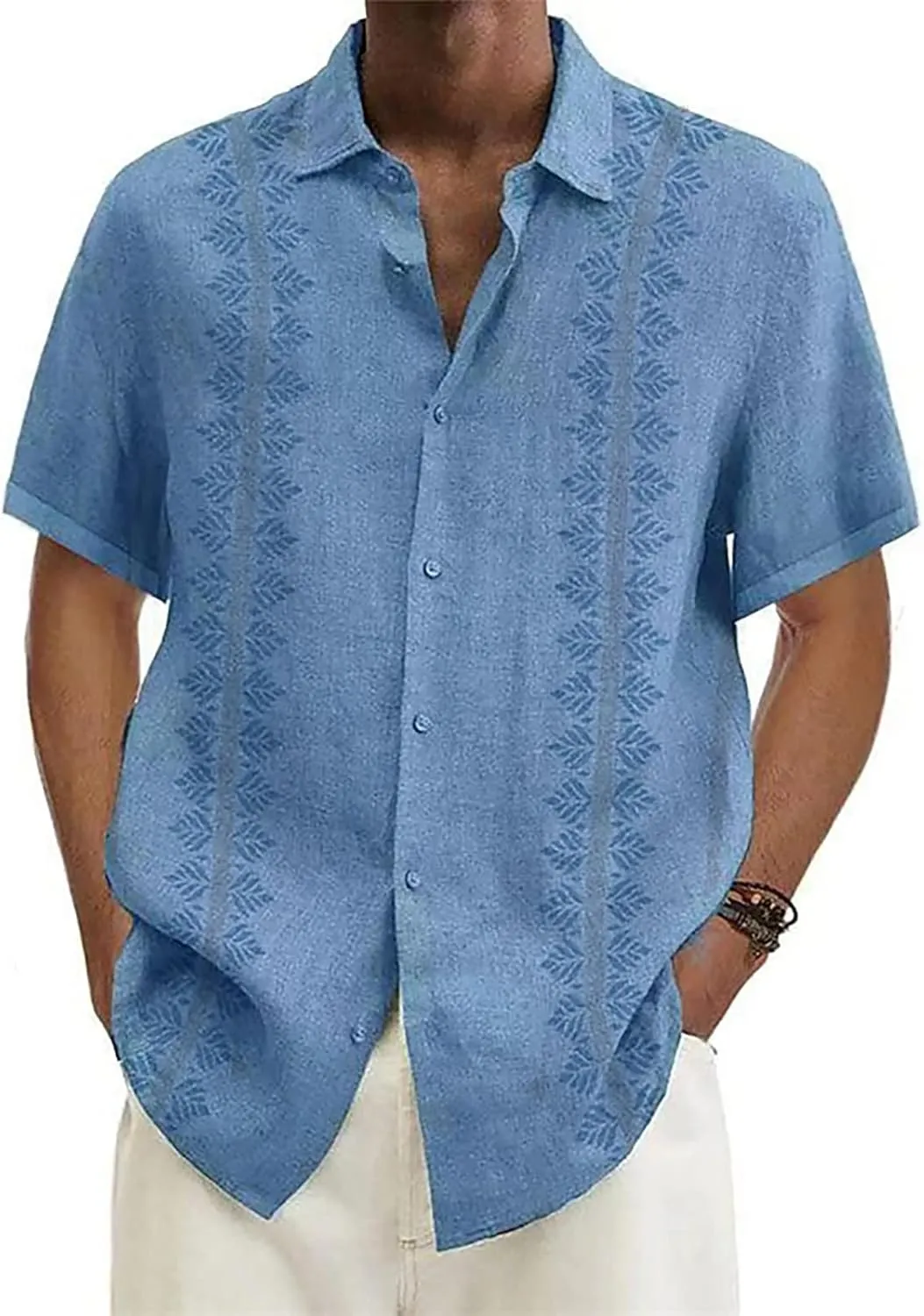 Ymosrh Men's Shirts Spring Summer Casual Cotton Linen Solid Color Short Sleeve Shirts Loose Button Down Short Shirt, M-4XL