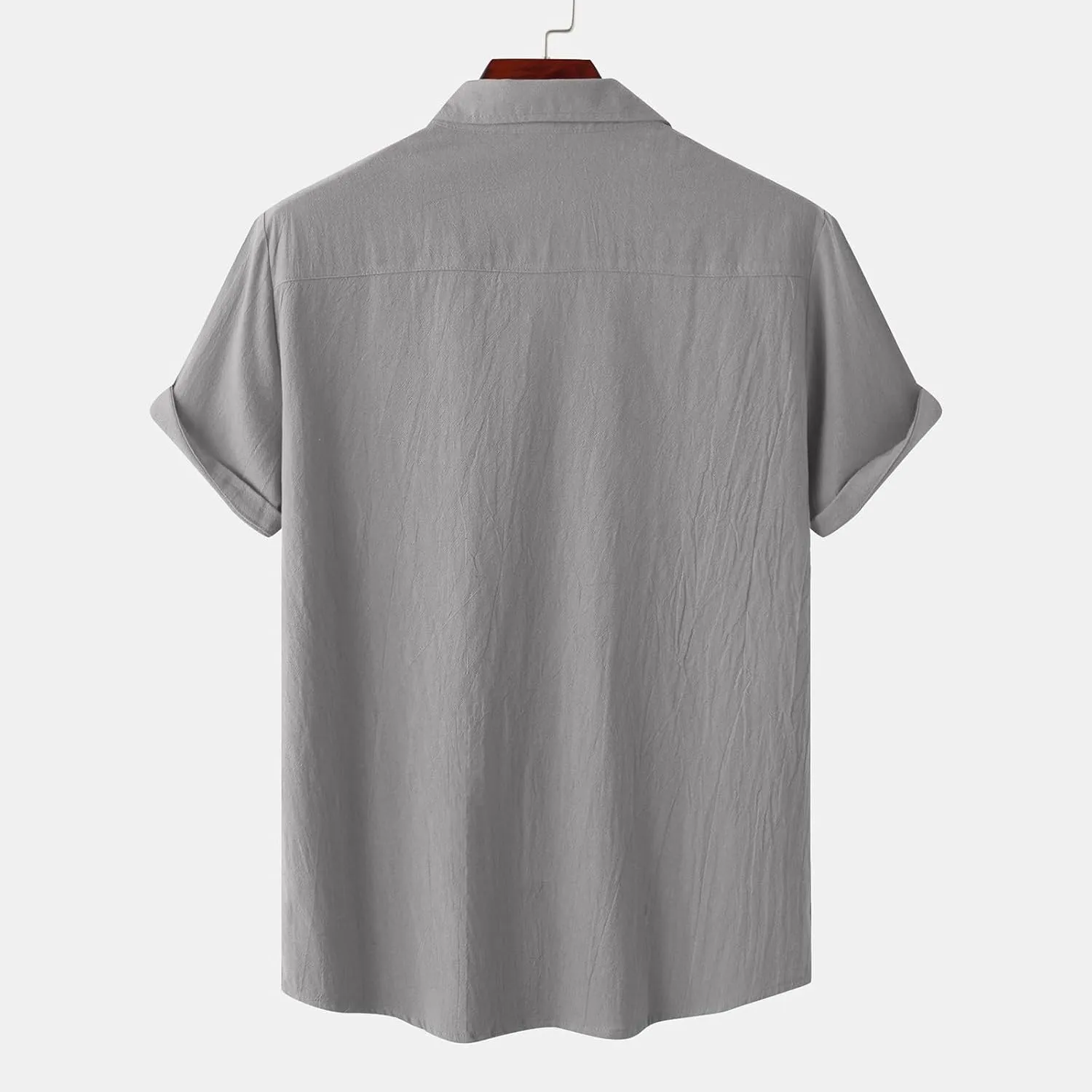 Ymosrh Men's Shirts Summer Solid Color Cotton Linen Short Sleeve Shirt Casual Fashion Loose Lapel Shirt Button Down, M-5XL