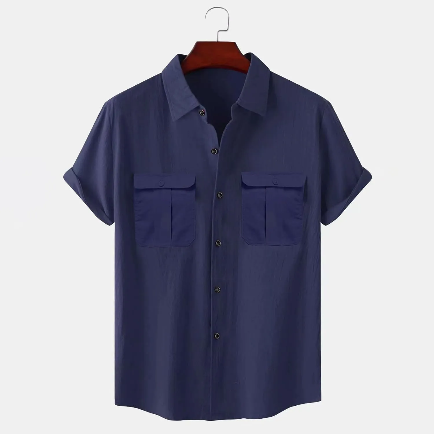 Ymosrh Men's Shirts Summer Solid Color Cotton Linen Short Sleeve Shirt Casual Fashion Loose Lapel Shirt Button Down, M-5XL