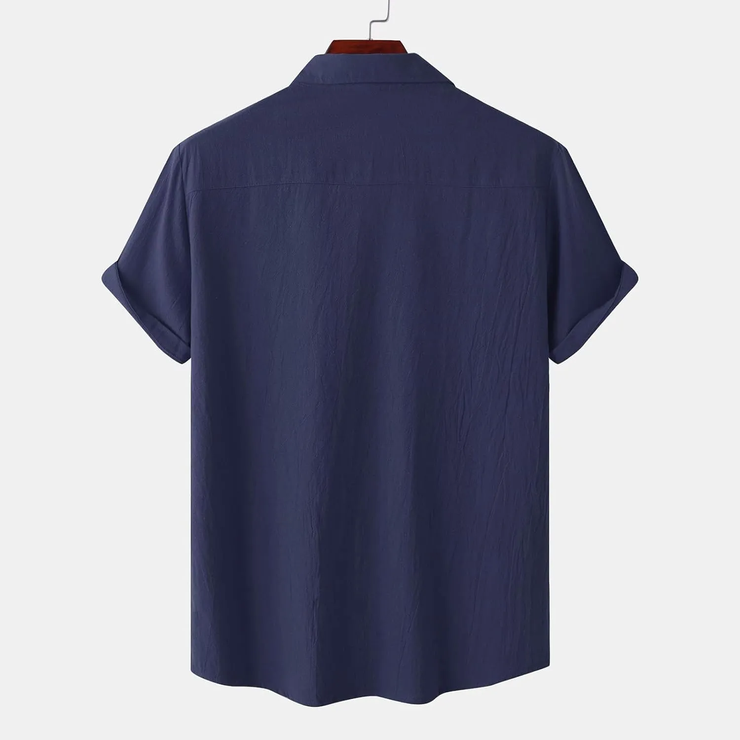 Ymosrh Men's Shirts Summer Solid Color Cotton Linen Short Sleeve Shirt Casual Fashion Loose Lapel Shirt Button Down, M-5XL