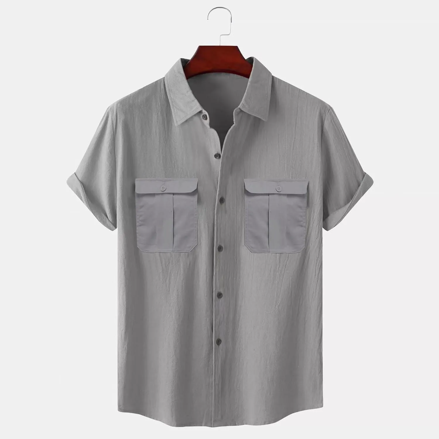 Ymosrh Men's Shirts Summer Solid Color Cotton Linen Short Sleeve Shirt Casual Fashion Loose Lapel Shirt Button Down, M-5XL