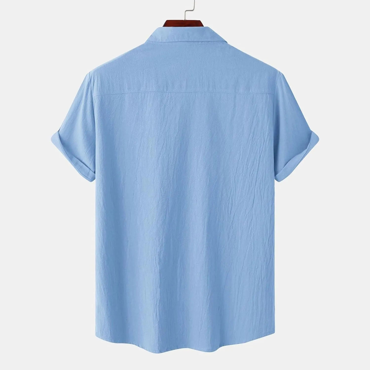 Ymosrh Men's Shirts Summer Solid Color Cotton Linen Short Sleeve Shirt Casual Fashion Loose Lapel Shirt Button Down, M-5XL