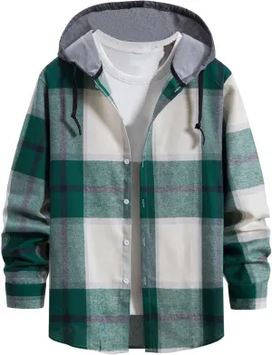 Ymosrh Men's Shirts with Hoods Plaid Shirts Jacket Casual Long Sleeve Button Down Lightweight Hooded Shirt, M-2XL