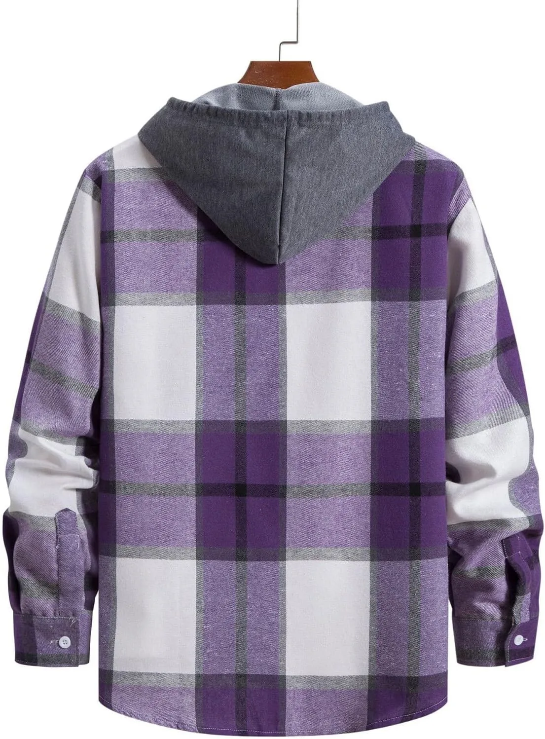 Ymosrh Men's Shirts with Hoods Plaid Shirts Jacket Casual Long Sleeve Button Down Lightweight Hooded Shirt, M-2XL