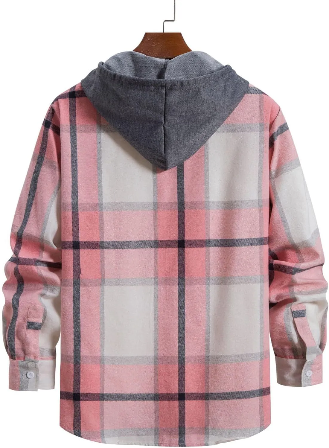 Ymosrh Men's Shirts with Hoods Plaid Shirts Jacket Casual Long Sleeve Button Down Lightweight Hooded Shirt, M-2XL