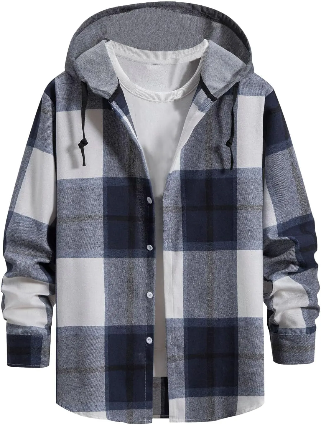 Ymosrh Men's Shirts with Hoods Plaid Shirts Jacket Casual Long Sleeve Button Down Lightweight Hooded Shirt, M-2XL