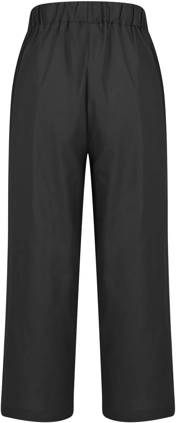 YRAETENM Cotton Linen Pants Women Elastic High Waist Straight Leg Lounge Pants Casual Slacks Summer Trouser with Pockets