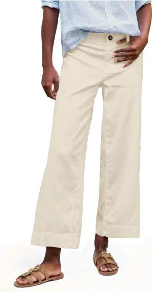 YRAETENM Linen Pants Women High Waisted Cropped Wide Leg Pants Business Casual Dress Pants Comfy Lounge Pants with Pockets